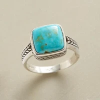 simple square natural blue rings fashion silver color rings for women wedding engagement party anniversary ring