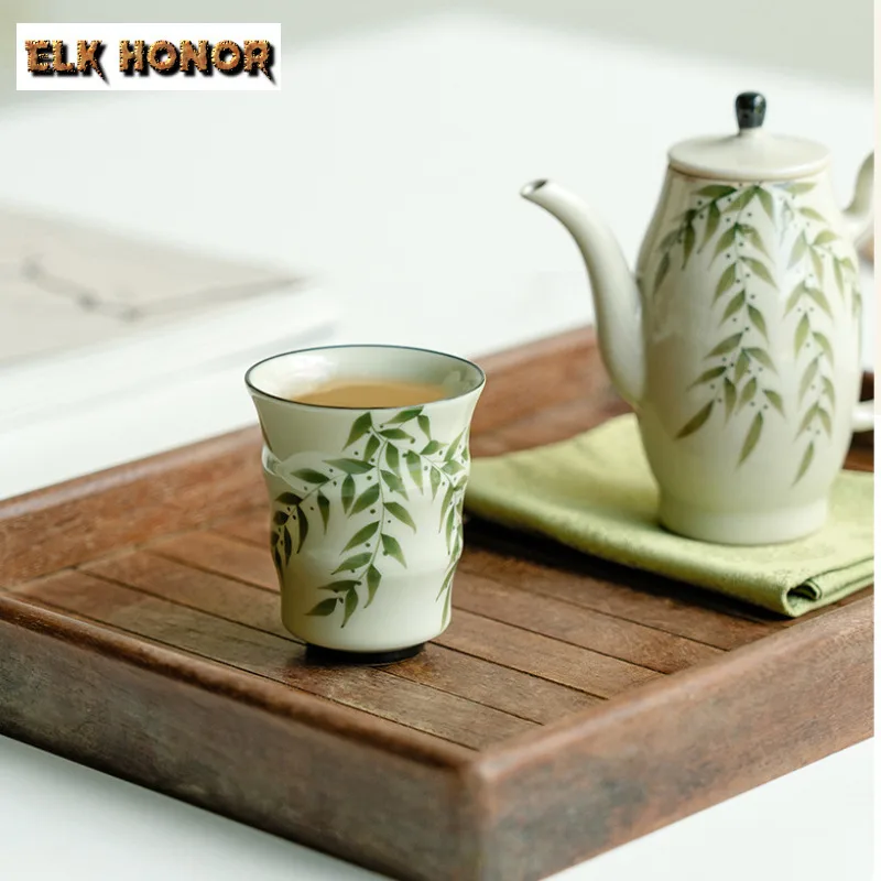 2 шт./компл. чашка Plant Ash Master зеленая бамбуковая с ручной росписью маленькая
