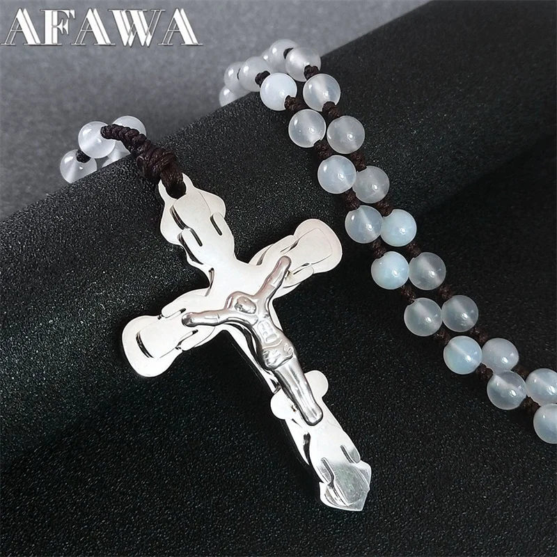 

Religious Crucifix Jesus Cross Necklace Stainless Steel Christian Christ Rosary Necklaces Chain for Men Women Jewelry N2118S02