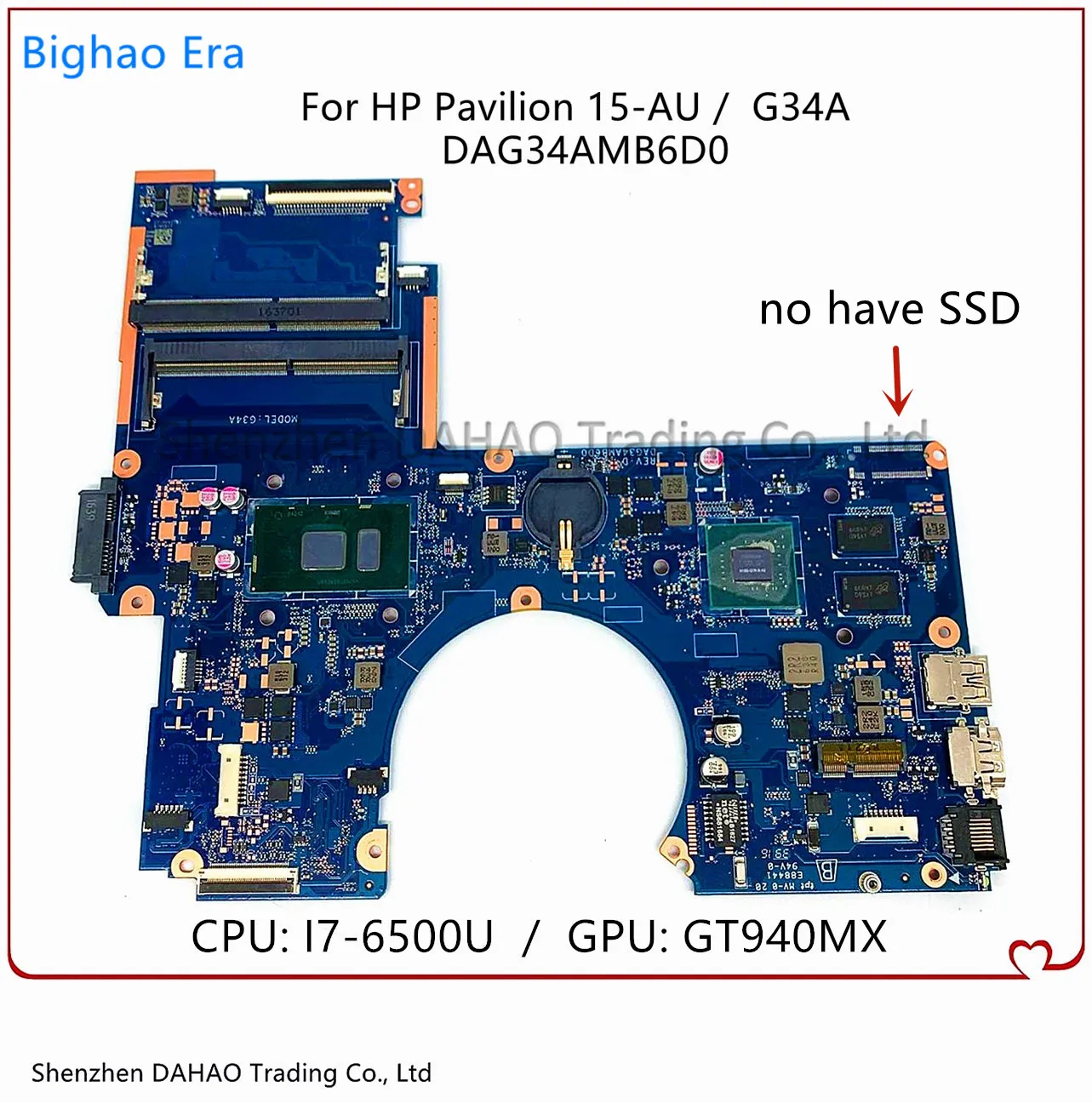 

TPN-Q172 для HP PAVILION 15-AU G34A Материнская плата ноутбука DAG34AMB6D0 CPU i7-6500U GPU GT940MX DDR4 856227-601 100% полностью протестирована