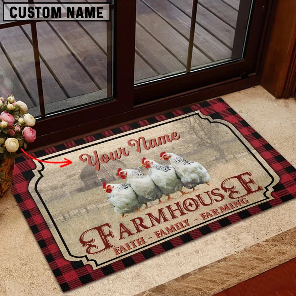 

Chicken Faith Family Farming Custom Name Doormat 3D Indoor Outdoor Doormat Non-slip