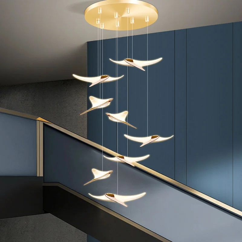 

LED High-end Flying Fish Villa Staircase Long Pendant Duplex Building Living Room Creative Restaurant Lamp pendant light