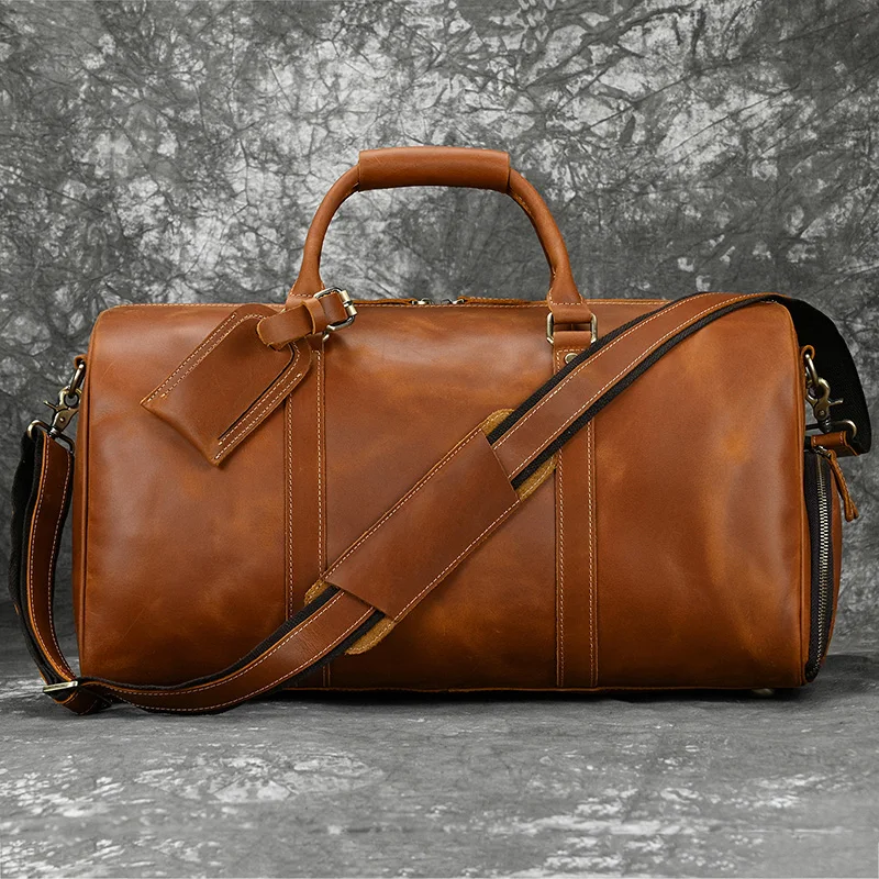 Hot Selling Leather Travel Bag Vintage Leather Travel Duffle Bag With Shoe Pocket Weekend Bag Men Male travel bag luggage bag