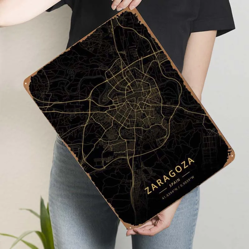 Zaragoza карта Испании металлический плакат украшение для дома металлическое
