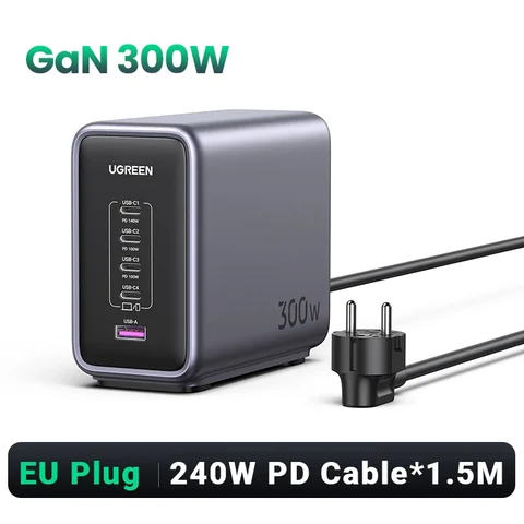 UGREEN 300 Вт GaN зарядное устройство настольная зарядная станция 140 Вт макс один порт PD3.1 быстрое зарядное устройство для MacBook Pro