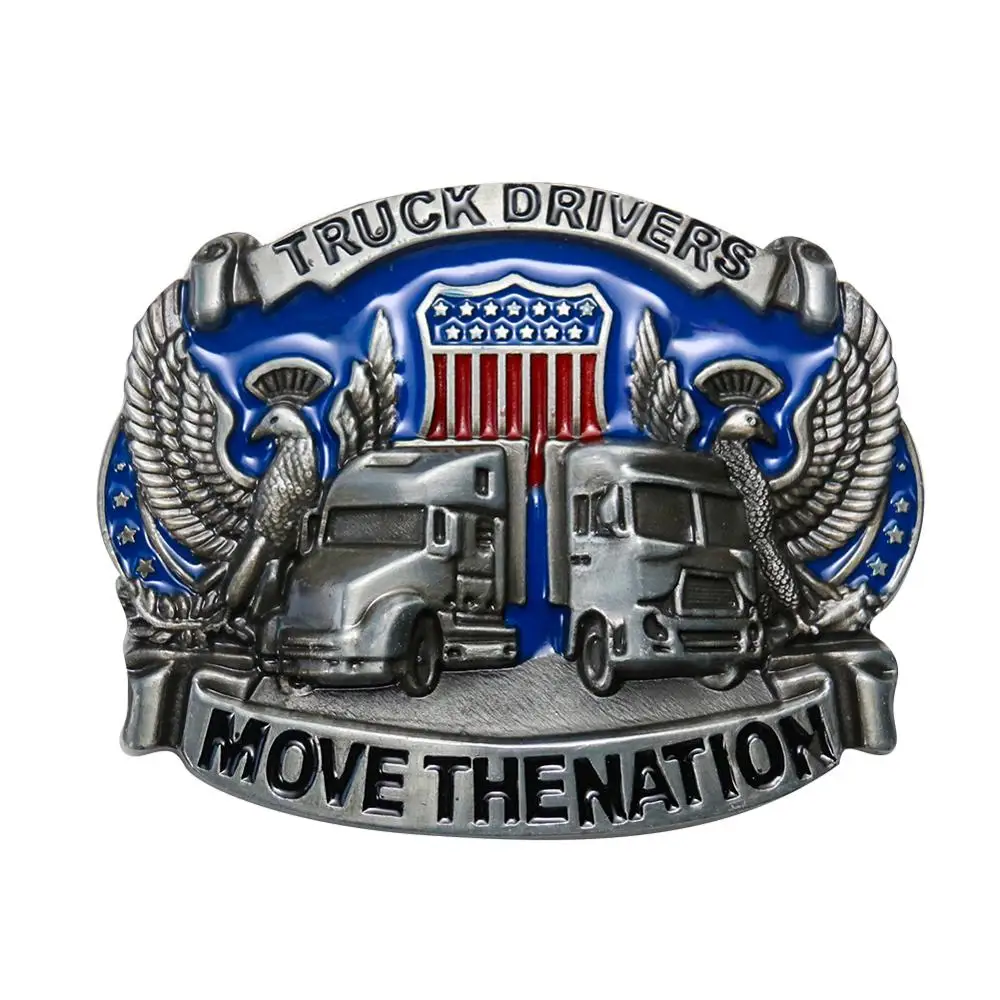 

Truck Drivers Belt Buckle Move Thenation Blue Metal Steam Punk Leather Craft Strap Enamel Male Jeans Accessories Cowboy Man Gift