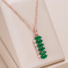 Kienl Hot Full Green Natural Zircon Women's Square Pendant Necklace for Women 585 Rose Gold Color Vintage Bride Wedding Jewelry