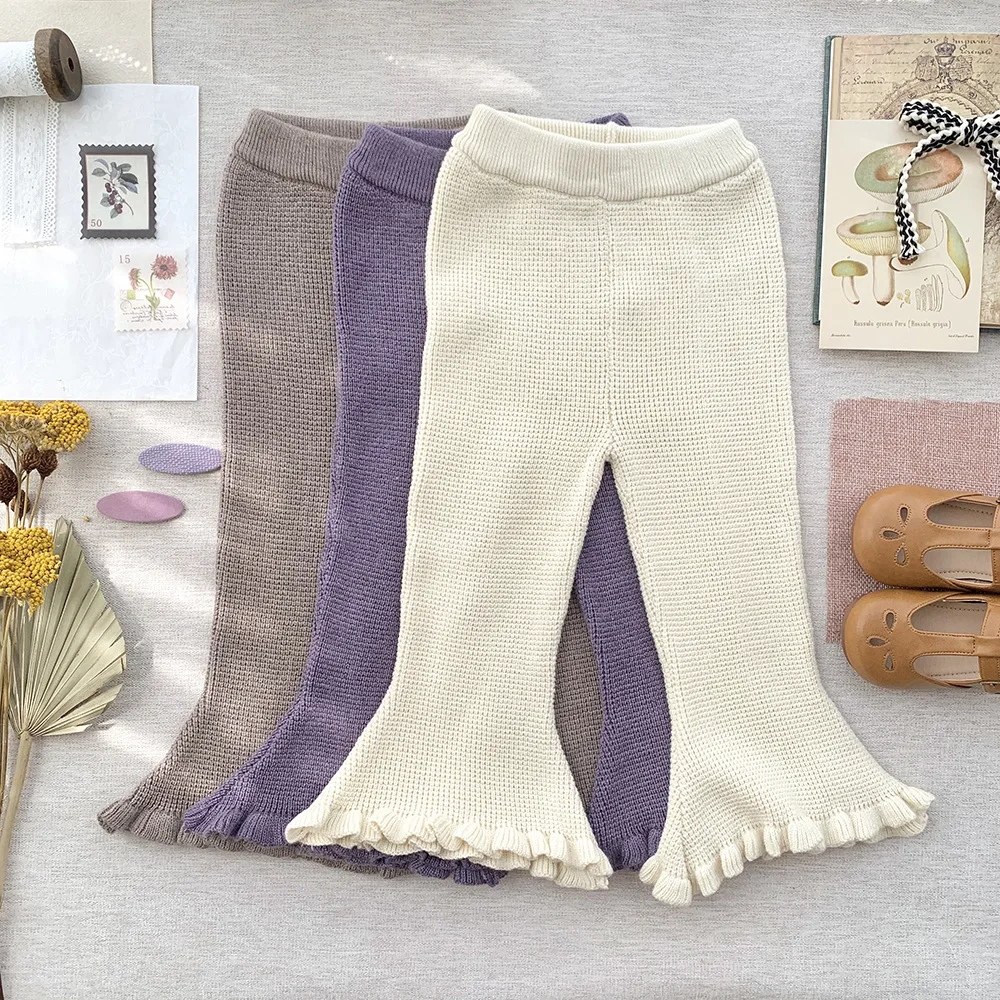 

Flare Pants Boot Cut 2022 Ankle Length Elastic Waist Skinny Cotton Solid Warm Fashion Casual Comfortable Simple Autumn Girls