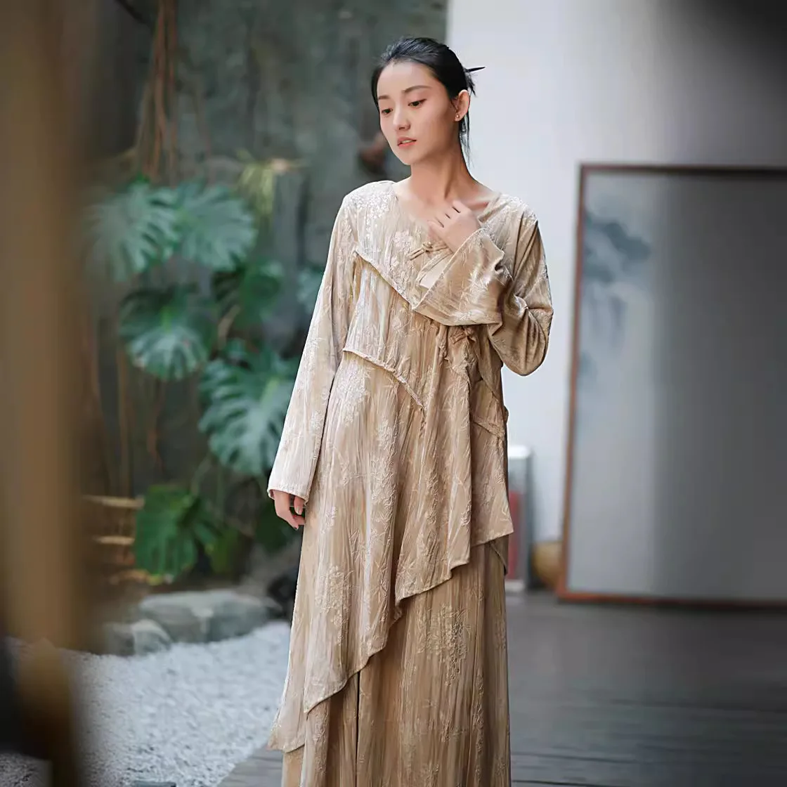 Женский вельветовый костюм UMI MAO новый весенне-летний в китайском стиле с принтом