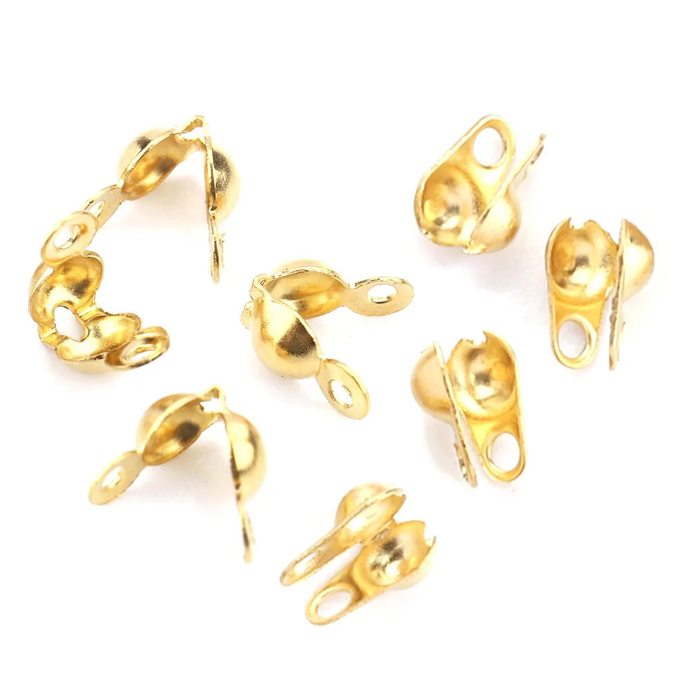60PCS Calotte End Crimps Bead Tips Clamshell Cap Brass Connector Clasps Covers Closed Loops Necklace Braclet Jewellery Making