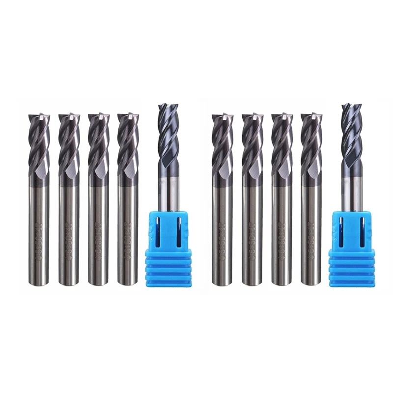 

New 10Pcs Tungsten Steel 4 Flute End Mill CNC Milling Cutter HRC50