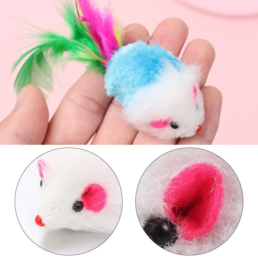

10Pcs Assorted Color Gift Feather Tail Funny Cat Mouse Toys Mice Rattle Set Kittens Interactive Cat Toy