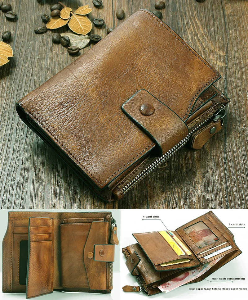 

Fashion Vintage Genuine Leather Men Wallet Leather Wallet men purse vertical short money bag male wallet coin Purse card holder