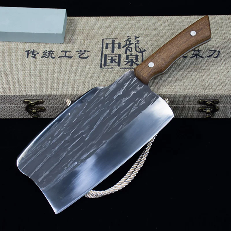 

Ножи Longquan с двойной оправой Hanamde, кованый 8-дюймовый острый Мясницкий Чоппер, кухонный нож, инструменты для мяса и птицы, китайский мессендже...