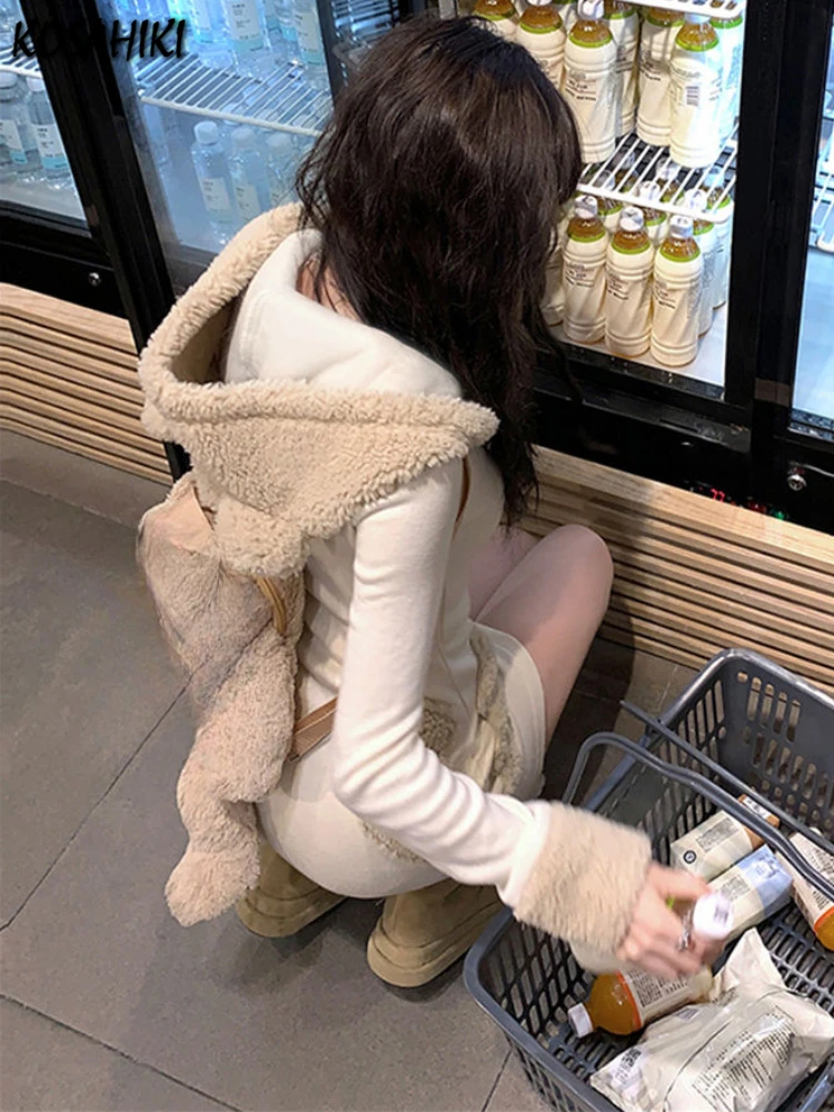 Женское платье Kawaii с милыми медвежьими ушками и капюшоном Y2k Эстетическая туника