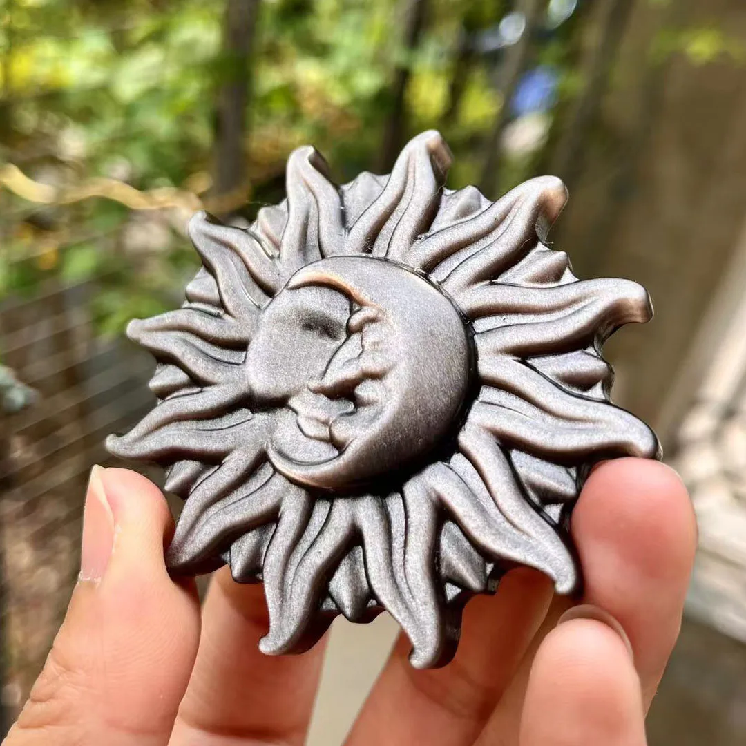 

1 Pcs Natural Crystal Silver Obsidian Sun Moon Face And Carving Pterosaur Labradorite Dragon Flight For Healing Home Decoration