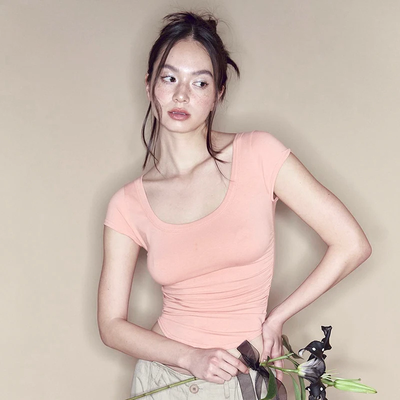 CUTENOVA Женская Мягкая Асимметричная Футболка Plis 3) Slim Fit С Короткими Рукавами И