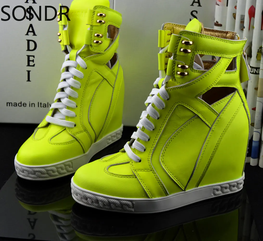 

Женские кроссовки из натуральной кожи, на высокой танкетке, 14 цветов