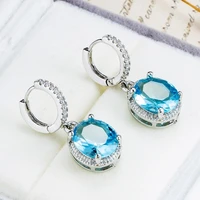 2022 new fashion blue oval zircon dangle earrings for women simple exquisite wild earring wedding birthday party jewelry gifts