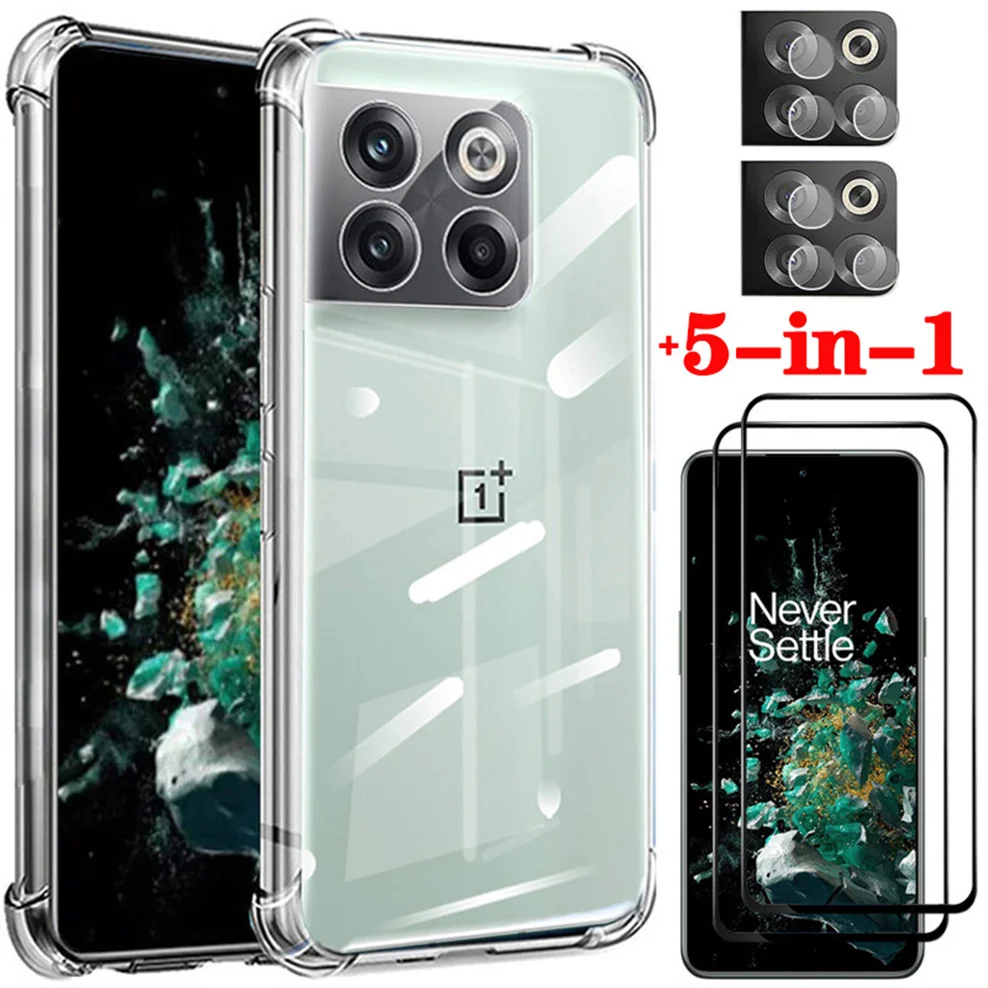 

5-in-1, glass+silicone case for one plus 10t soft clear shockproof phone cases one plus 10 t cover oneplus 10 t case oneplus 10t