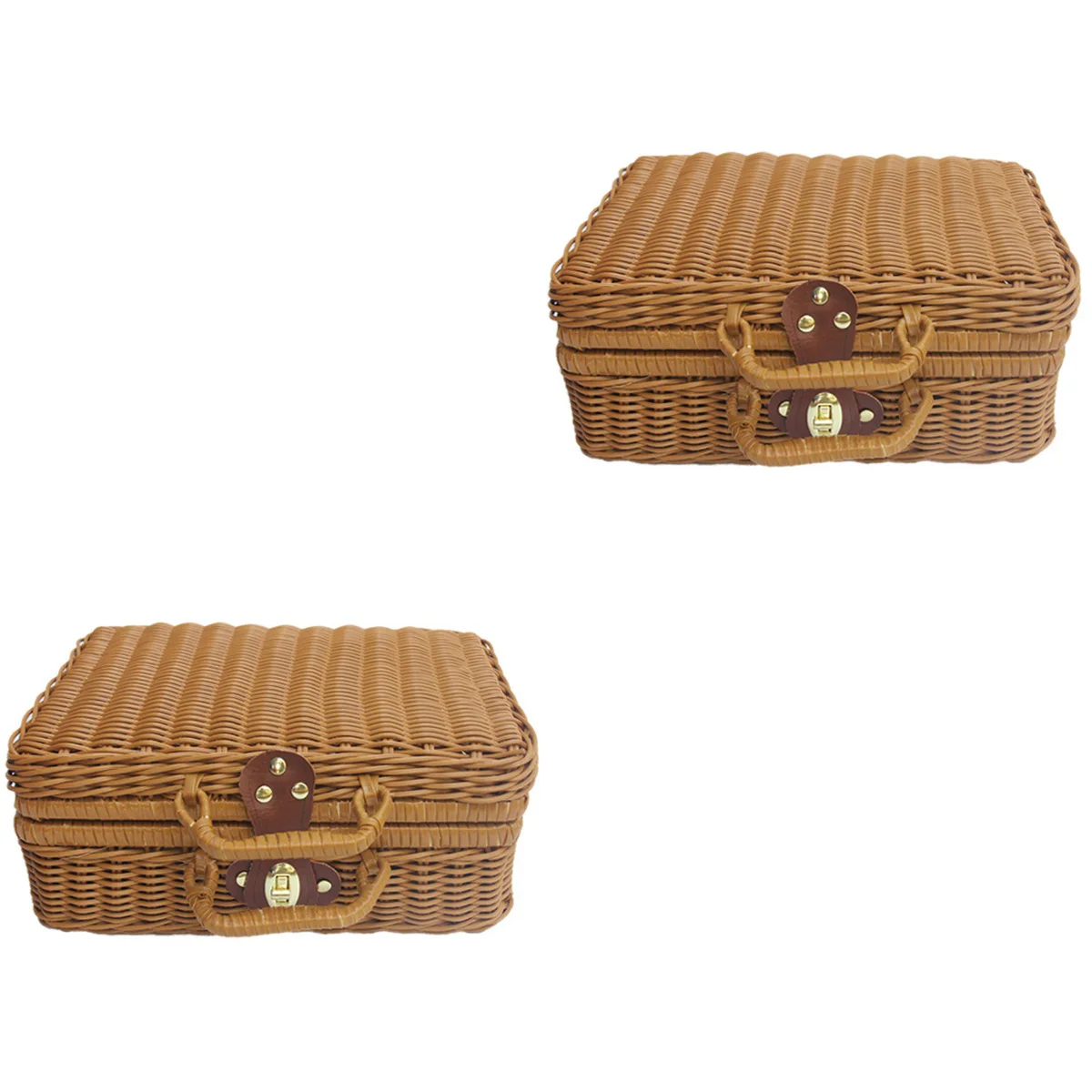 

Basket Rattan Wicker Suitcase Picnic Woven Handbag Vintage Storage Box Camping Rustic Case Farmhouse Bin Hamper Trunk Treasure