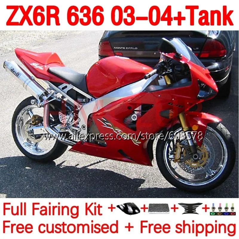 

+Tank OEM For KAWASAKI NINJA ZX-636 ZX-6R ZX 6R 636 6 R 600CC ZX636 ZX6R 03 04 2003 2004 red stock Injection Fairing 204No.31