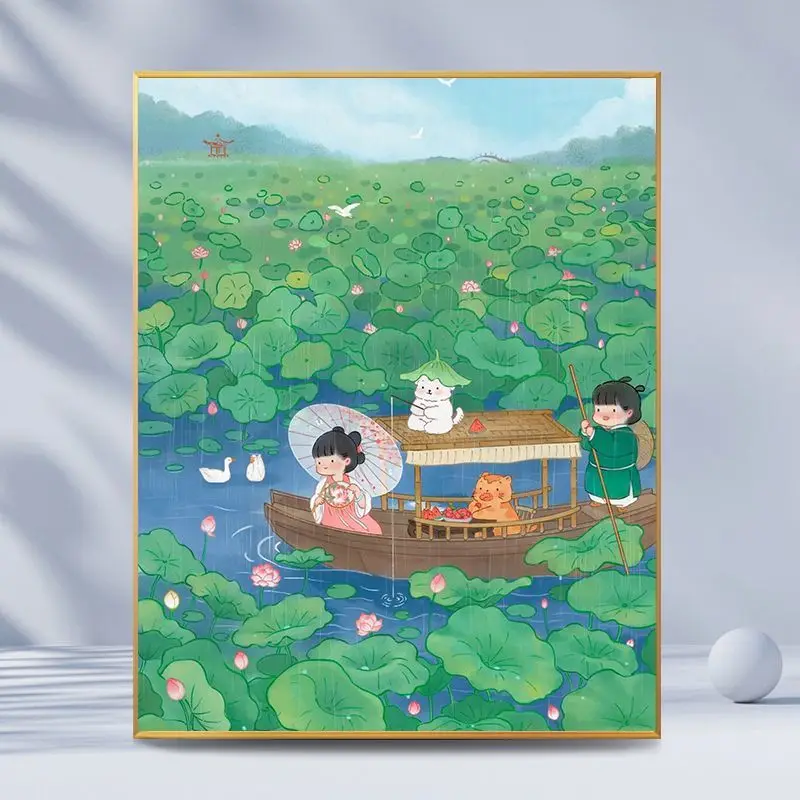 

031121591Digital oil painting living room background wall oil painting decoration cartoon hand-painted oil painting