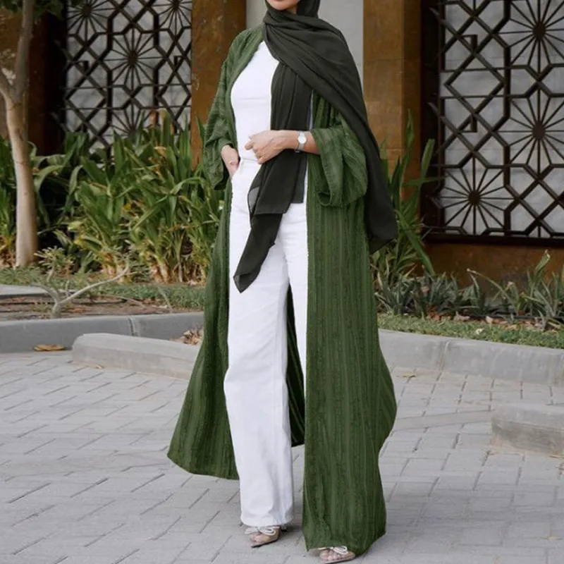 Рамадан Eid Djellaba Abaya Dubai длинный рукав мусульманское платье кимоно открытая Abaya Дубай мусульманский кардиган ислама Abaya s с поясом