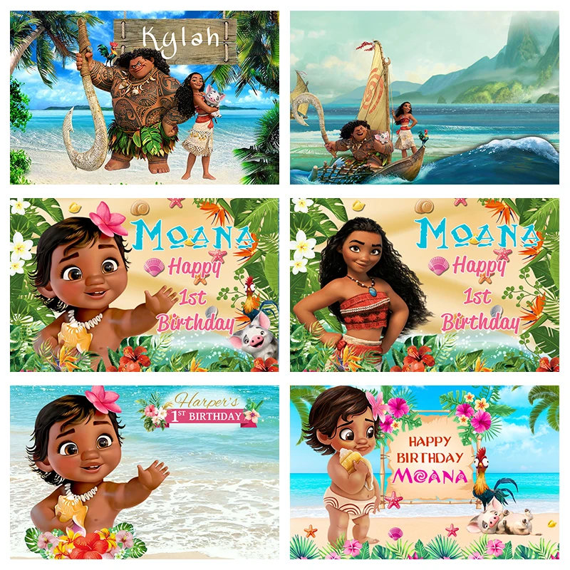 

Фон детский Моана принцесса на день рождения украшения для вечеринки в честь будущей матери баннер на стену Декор фотобудка