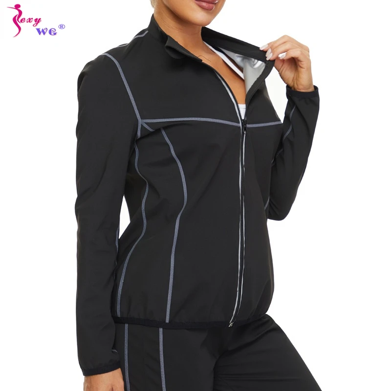 

SEXYWG Sauna Sweat Suit for Women Weight Loss Body Shaper Waist Trainer Shirts with Zipper Workout Corset Slimming Sport Shapers