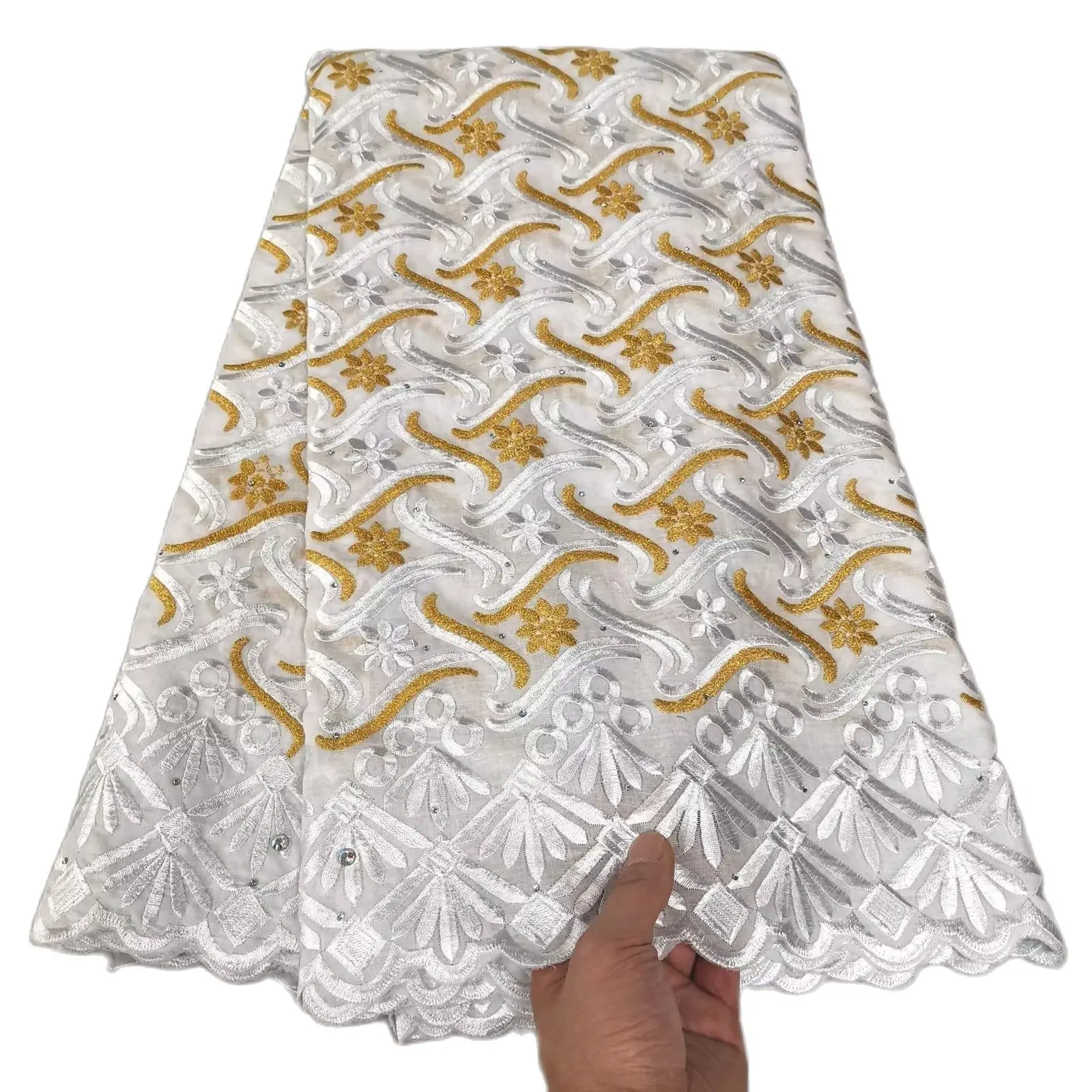 Новая африканская кружевная хлопчатобумажная ткань Дубай материал для вышивки швейцарская вуаль нигерийская белая синяя блестящая ткань для шитья униформы