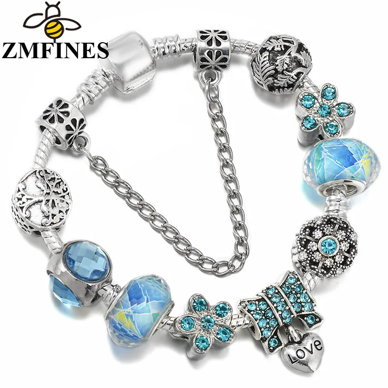 

Hot Sales DIY Charm Bracelet For Women With Blue Crystal Daisy Charms Beads Pendants High-Quality Jewelry Dropshipping