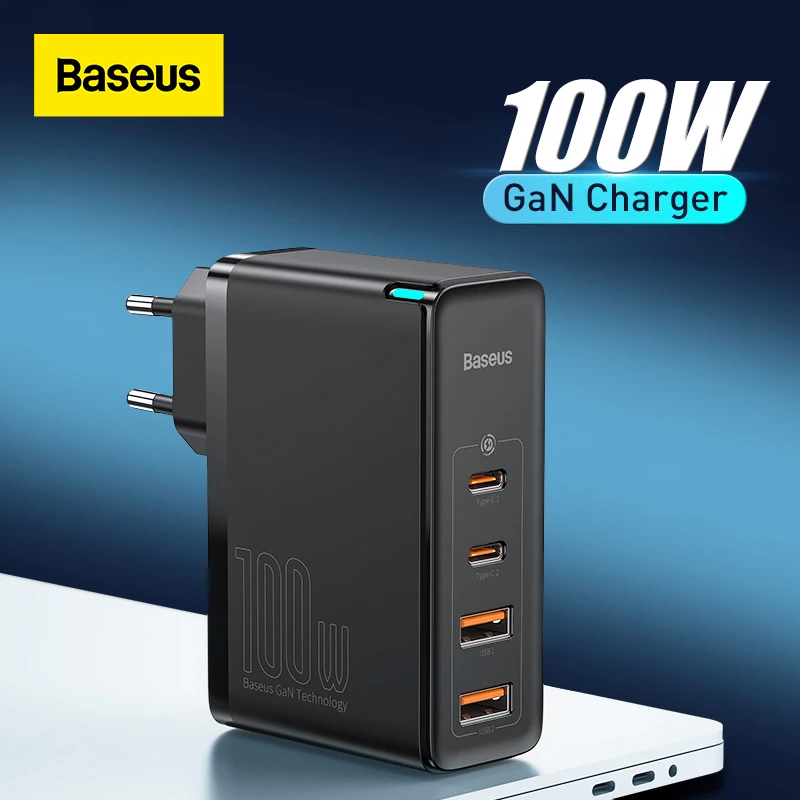 Зарядное устройство Baseus GaN, 100 Вт, USB Тип C, PD, быстрая зарядка, 4,0, 3,0, зарядное устройство USB для телефона, для MacBook, ноутбука, смартфона