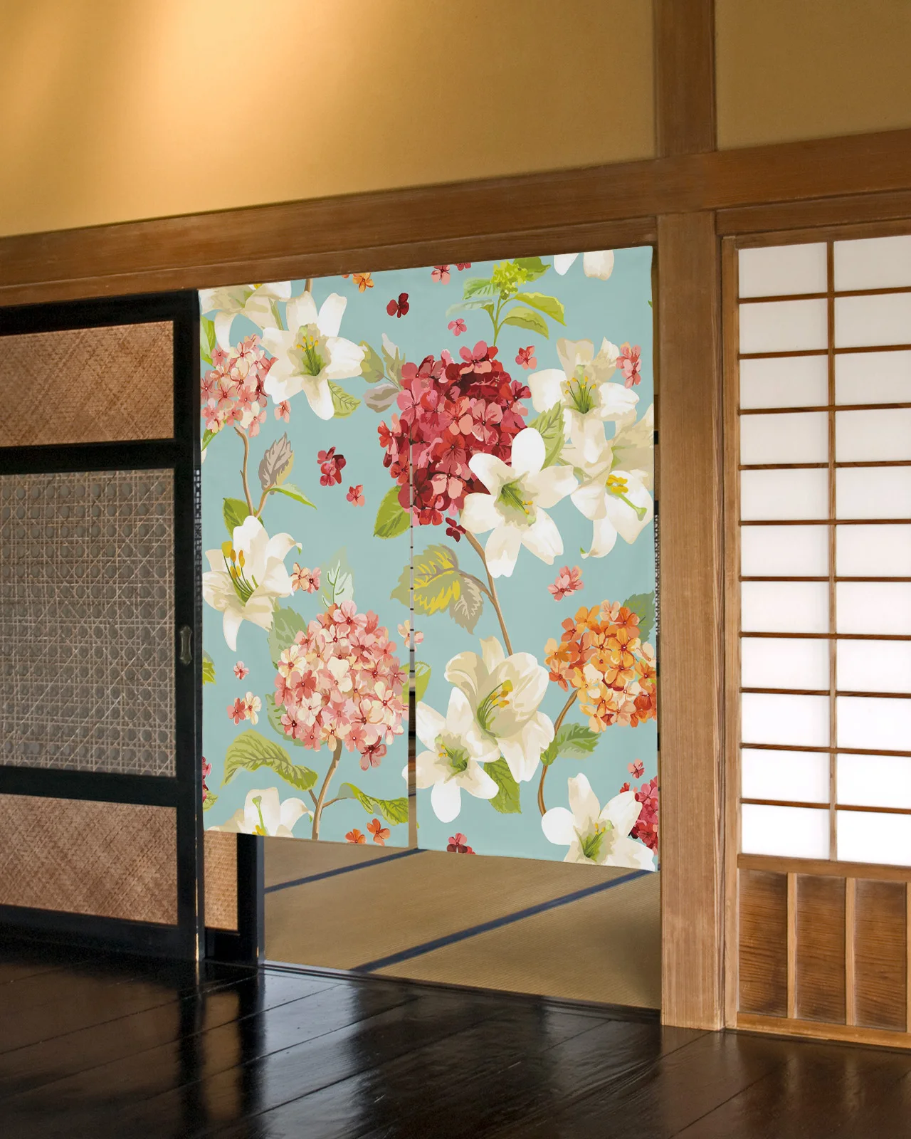 

Lily Flowers Retro Door Curtain Japanese Style Partition Curtain for Kitchen Bedroom Decorative Curtain