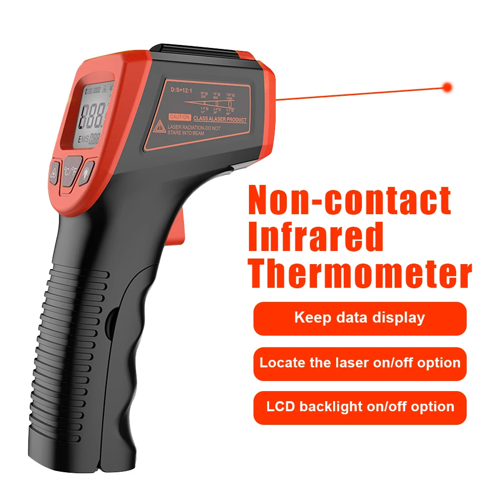 

Инфракрасный термометр-50 ~ 600 °C, Бесконтактный лазерный измеритель температуры, пистолет с ЖК-дисплеем, промышленный электронный термометр