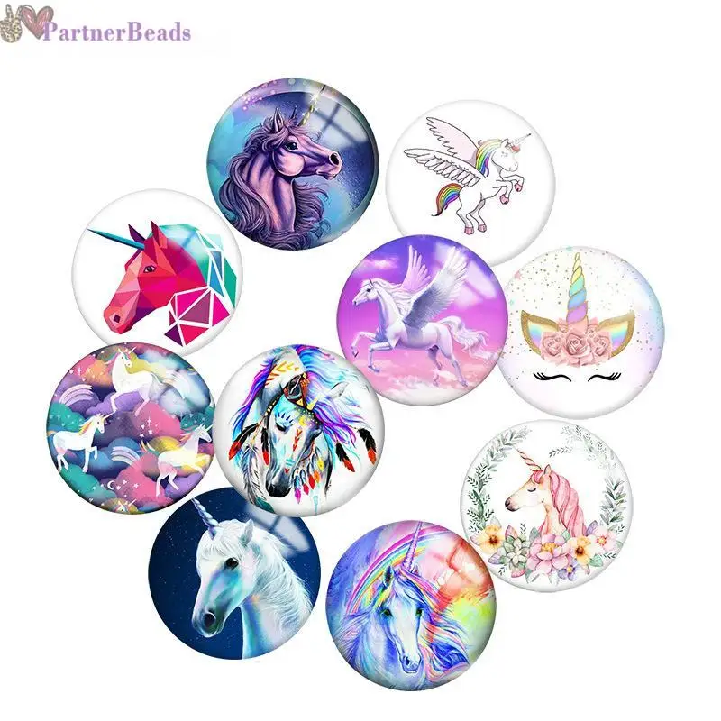

Unicorn Round Photo Glass Cabochon Demo Flat Back Making Findings 20mm Snap Button N1011