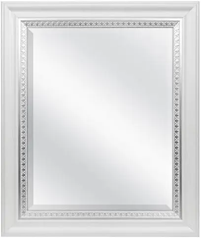 

-83049 22x28 дюймов рельефное настенное зеркало с акцентом, 27x33 дюйма, белая древесина с серебряной отделкой