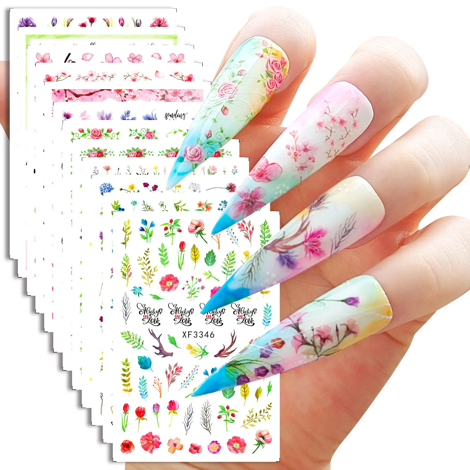 

12pcs/set flowers sticker for nail art decoration Spring summer season leaf flora Plum blossom DIY manicure nail patch XF027