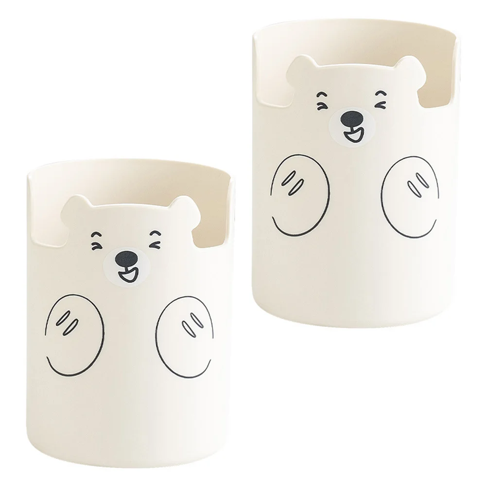 

2Pcs Plastic Pen Holders Cartoon Pen Storage Holders Makeup Brushes Basket (White)