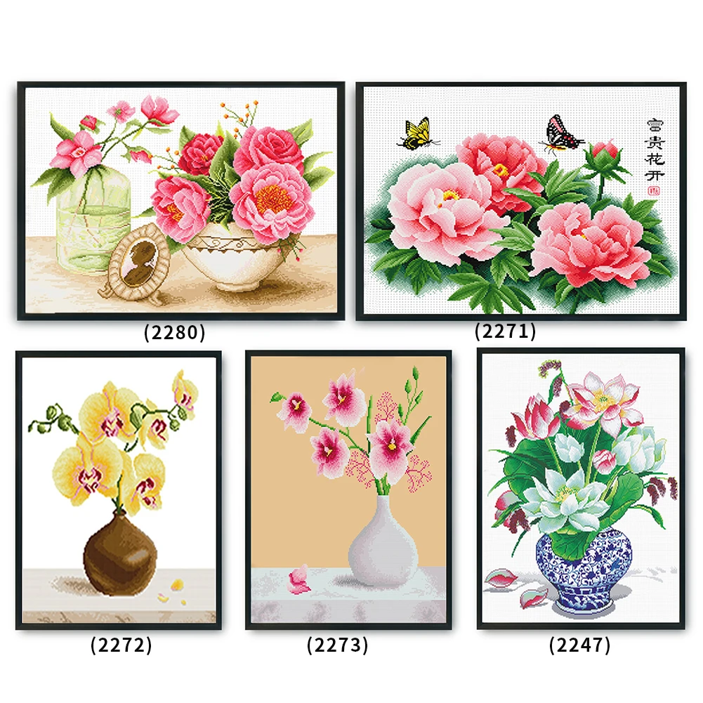 

Cross Stitch Kits DIY Ecological Cotton 11CT Stamped Flowers Printed Mosaic Cotton Embroidery Needlework Sets Wall Decor