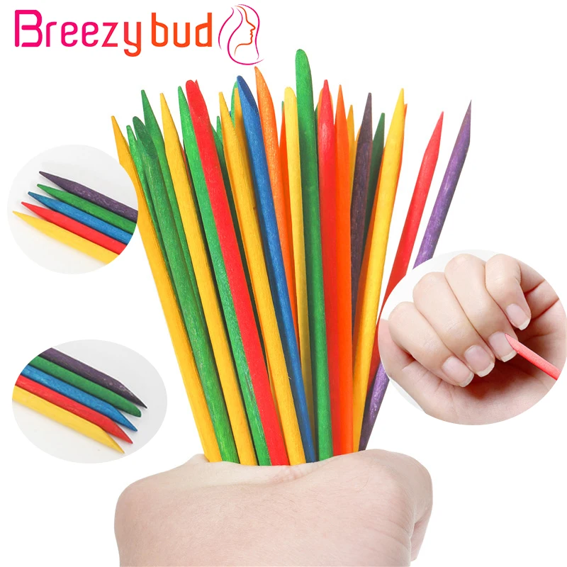 

100Pcs Nail Art Wooden Cuticle Pusher Reusable Colored Double End Sticks Rhinestone Sticker Picker Care Nails Manicures Tools