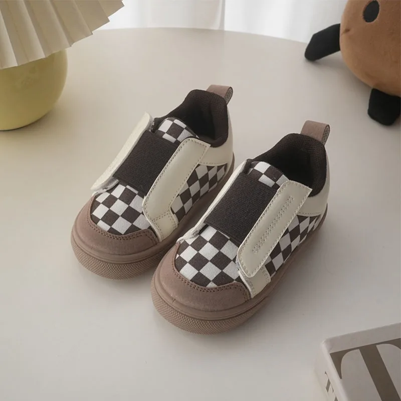 

Checkerboard children's shoes 2022 autumn boys and girls trendy cool cute low-top Japanese black and white grid cloth shoes