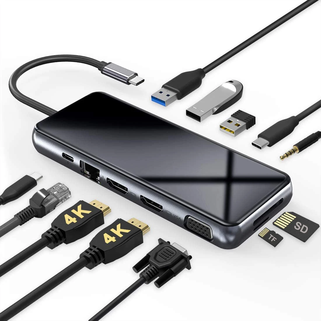 

Док-станция 12 в 1 с 3USB-портами/2HDMI/VGA/RJ45/100 Вт