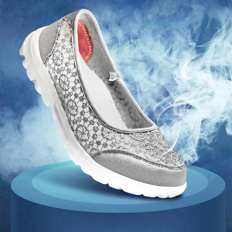 

Women Flat Shoe Laces for Sneakers Breathable Mesh Large Size Women's Sports Casual Shoes No Slip Light Walking Shallow Flats