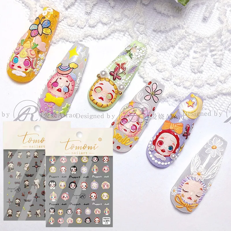 

Сетчатая красная мультяшная кукла-марионетка, наклейка, украшение для ногтей, Хэллоуин, 3D наклейка, украшение, детский подарок, девочка