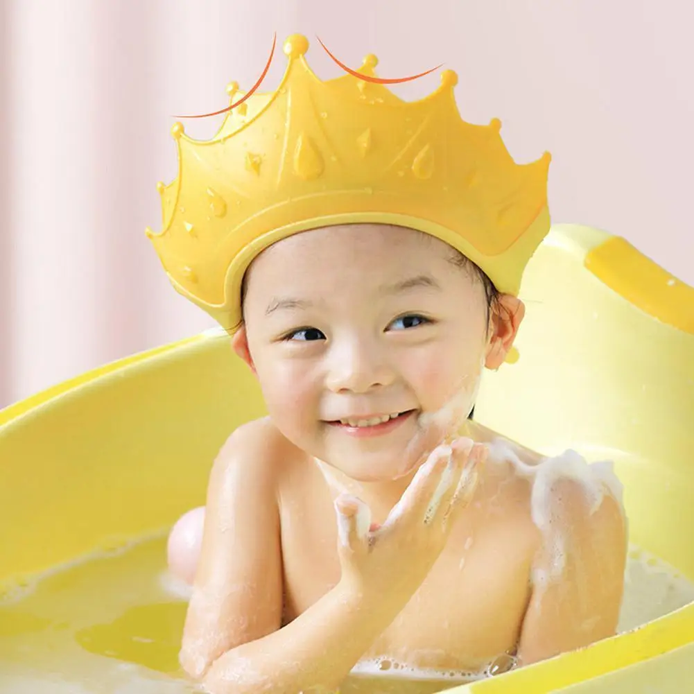 

Crown Adjustable Baby Shower Cap Bath Wash Hair Cute Protect Children Hat Waterproof Prevent Water Into Ear For Kids Color K8l0
