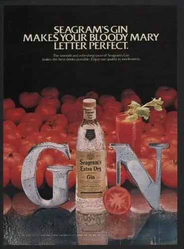 1н 1982 Сухой джин SEAGRAM'S - КРОВОД МАРЫ ТОМАТОИ ВИНТАЖНАЯ Знак AD-Tin