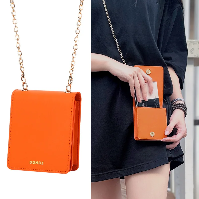 

Universal Phone Bag with Shoulder Strap Bead Chain Lanyard Crossbody Wallet Case for Samsung Galaxy Z flip 5 4 3 Leather Cover