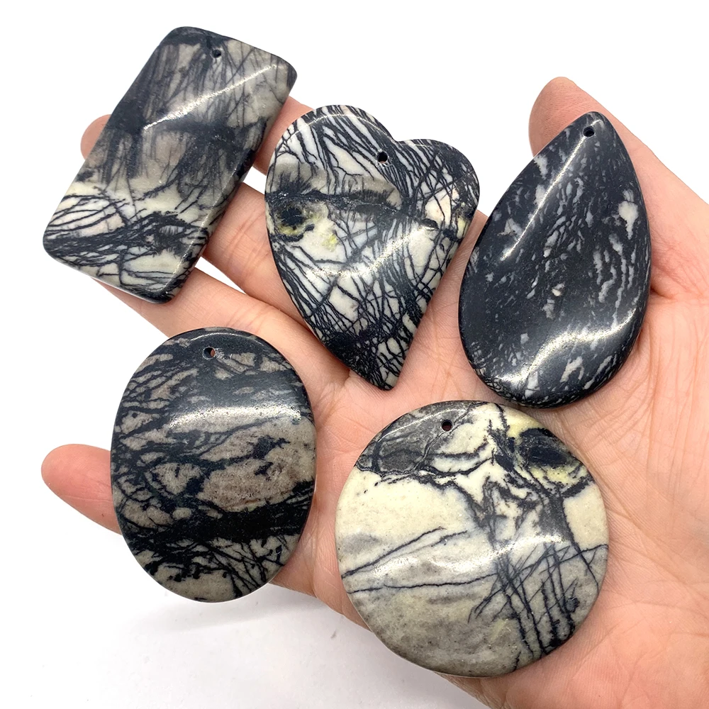 5pcs Black Natural Stone Beads Love Round Compensation Rectangle Picasso Men for Handmade Jewelry Craft Necklace Accessories