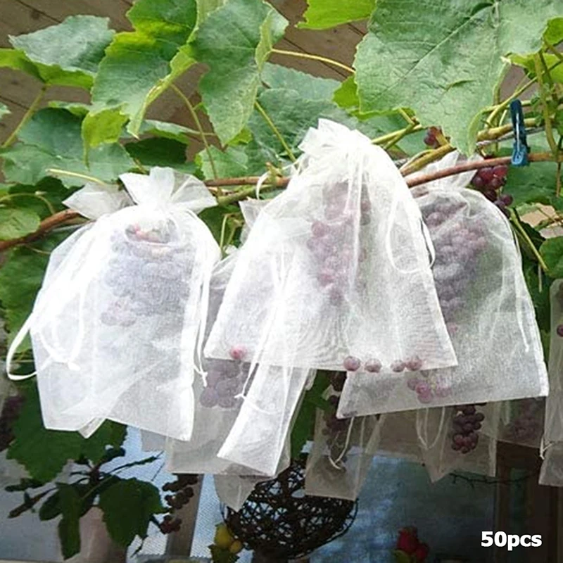 

50pcs Strawberry Grapes Fruit Protection Bags Pest Control Anti-Bird Garden Netting Bags Mesh Grape bag Planter Grow Bags